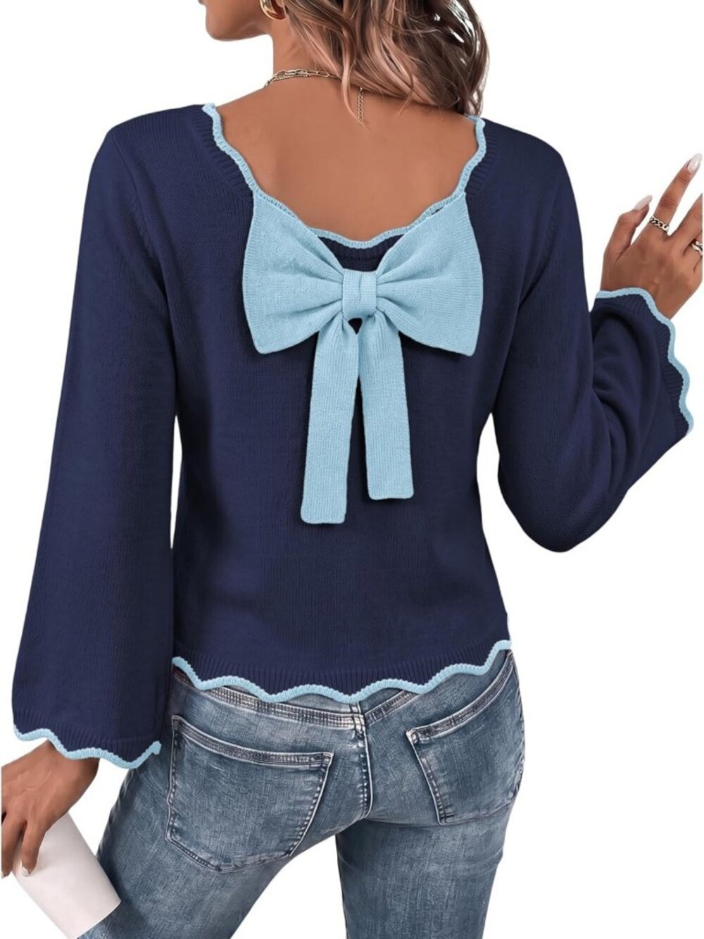 Reversible Bow Pullover Sweater for Women | Cozy Knit Fall Top, Casual Style
